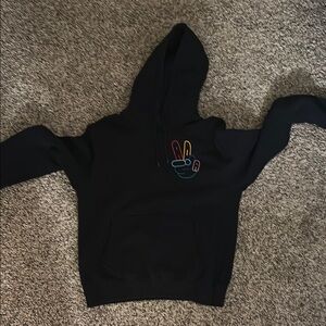 Black Hoodie with Peace Sign Embroidery